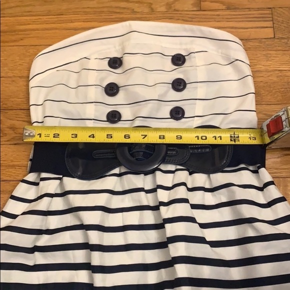 Strapless Striped Dress Off White and Navy Blue - Picture 8 of 15